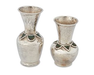 Two Los Castillo silver-plate vases