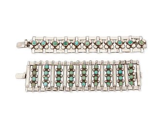 A set of Fred Davis "Caviar" silver and turquoise bracelets