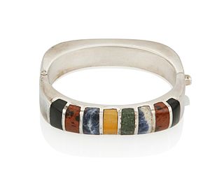 A Mexican silver bracelet with stone inlay