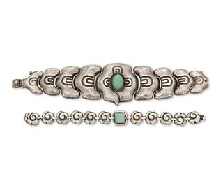 Two Matl silver and turquoise bracelets
