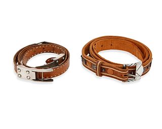 Two Hector Aguilar silver and leather belts
