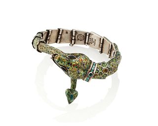 A Margot de Taxco "Serpent" silver and enamel bracelet