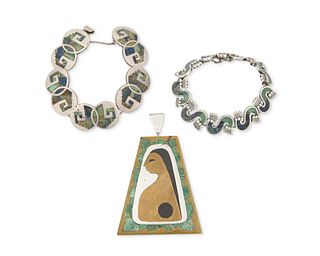 A group of Los Castillo stone inlay jewelry