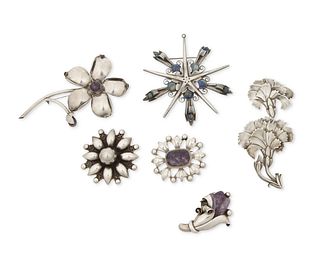 A group of Mexican silver floral brooches