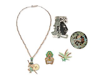 A group of Margot de Taxco silver and enamel jewelry