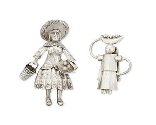 Two Mexican silver figural brooches