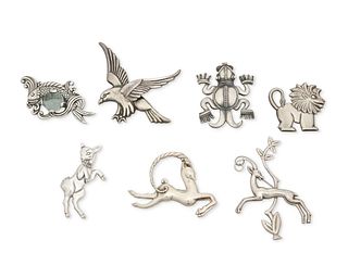A group of Mexican silver figural jewelry