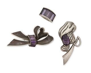 A group of Antonio Pineda silver and amethyst jewelry