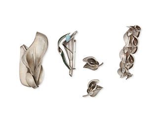 A group of Mexican silver "Calla Lily" jewelry