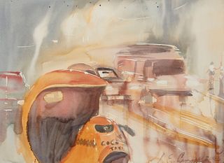 Luis Enrique Camejo, (b. 1971), "Coco Taxi," 2003, Watercolor on Arches paper, Sight: 21.5" H x 29.75" W
