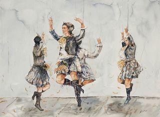 Kadir Lopez Nieves, (b. 1972), "Marionetas," 2002, Watercolor on paper under glass, Sight: 21.5" H x 29.25" W