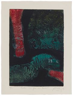 Angel "Andy" Eusebio Rivero Sierra, (b. 1965), "Cada uno por su lado," 2003, Collograph in colors on paper, Plate: 13" H x 9" W; Sheet: 15.75" H x 11.