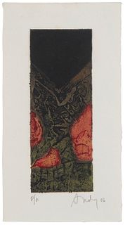Angel "Andy" Eusebio Rivero Sierra, (b. 1965), Untitled, 2006, Collagraph in colors on paper, Plate: 8" H x 3" W; Sheet: 10.75" H x 6" W