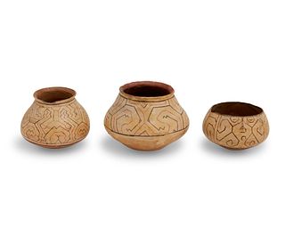 Three Shipibo-Conibo pottery vessels