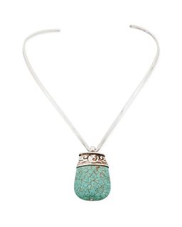 A Mexican silver and turquoise collar pendant