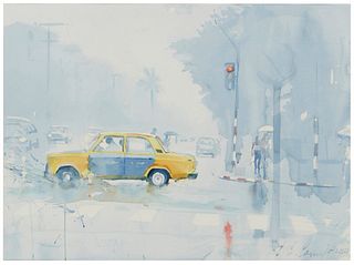 Luis Enrique Camejo, (b. 1971), "Taxi," 2004, Watercolor on Arches paper, Sight: 22" H x 29.5" W