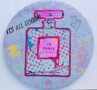 E.M. Zax Unique 1/1 on circular canvas enhance with glitter and paints "Perfume"