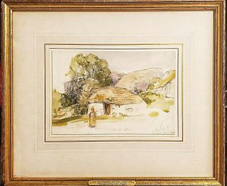 John Frederick Lewis 1805-1876 Original graphite & watercolor on wove paper "Cottages at Taynault Argyll"