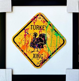 E.M. Zax Hand painted metal street sign "TURKEY XING"