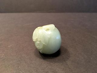 ANTIQUE Chinese White Jade SOLID Ball pendent with flowers, 19th C. 1 1/4" Wide