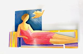 Adriana Naveh   Hand painted metal wall sculpture  "Seated Woman "