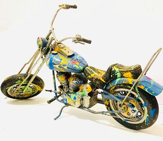 E.M. Zax Hand Painted metal sculpture "Harley Davidson"