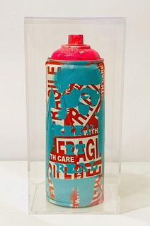 E.M. Zax Mixed Media original on artist used spray can in lucite display box "Keep it Real"