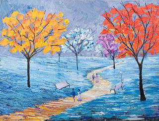 S. Mayer  Original painting on canvas  "Walk in the Park   "