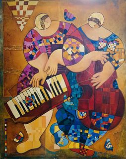 Dorit Levi  Original Painting on Canvas  "Musical Duo "