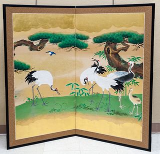 20th C. 2-Panel Screen, Kano Style.