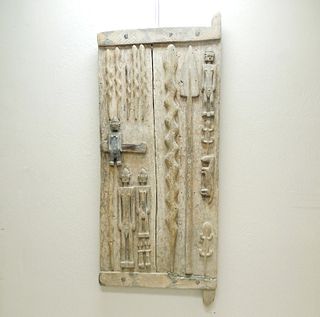African Dogon Carved Wood Granary Door.