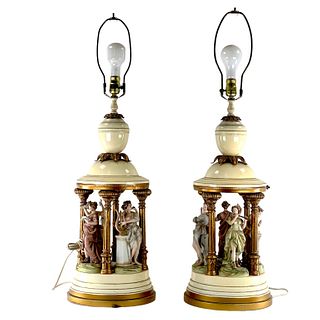 Pair Of Vintage European Porcelain Lamps