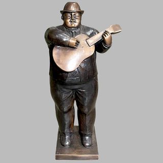 After Botero Man with Guitar Bronze Statue