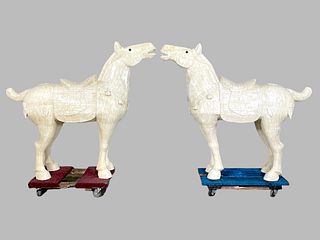 Pair Of Chinese Hand Carved Bone Horses