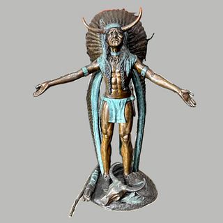 Bronze Indian Chief Medicine Man Statue