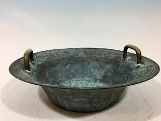 ANTIQUE Chinese Dancing Water Bronze Bowl,  Qing Dynasty or early,  15 1/2" diameter x 4 1/2" DEEP.
