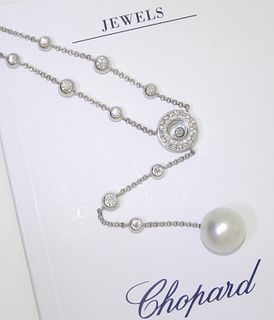 Chopard 18k White Gold Pearl Diamond Drop Necklace