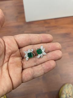 Harry Winston Style Emerald And Diamond Earrings
