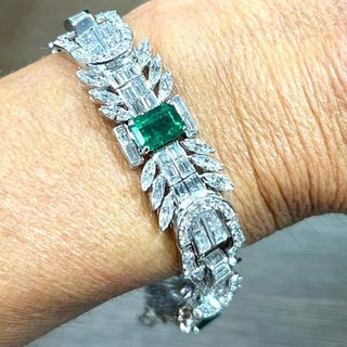 Art Deco Platinum Diamond & Emerald Bracelet