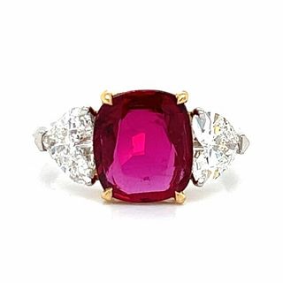 18K SSEF Certified Siam Ruby and Diamond Ring