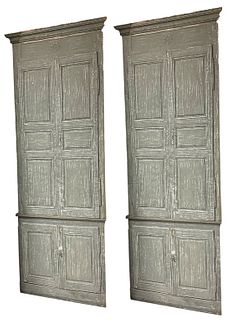 INCREDIBLE LARGE PAIR OF GREEN CORNER CABINETS