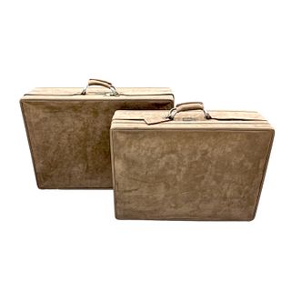 Pair Of Halston Ultra Suede Luggage