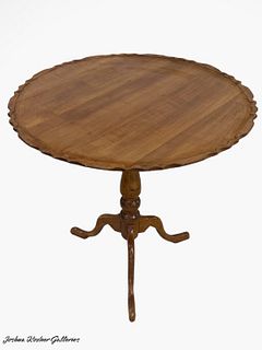 VINTAGE WOOD DROP ROUND TABLE WITH SCALLOPED EDGE