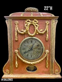 19TH CENTURY CARVED WOODEN TABLE CLOCK 22"H