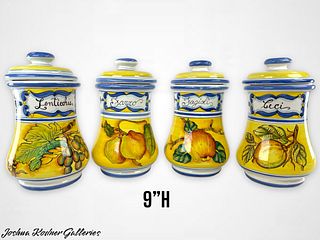 GROUP OF ITALIAN MAJOLICA CANISTERS W. LID