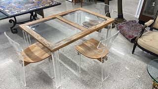 QUALITY WOOD & LUCITE MODERN DINING TABLE+CHAIRS