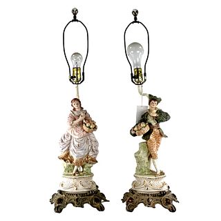 Pair Of European Porcelain Lamps