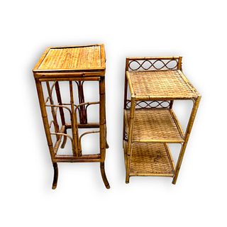 Pair Of Vintage Bamboo Stands And Shelf