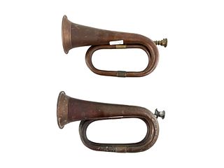 pair Of Vintage Brass Bugles