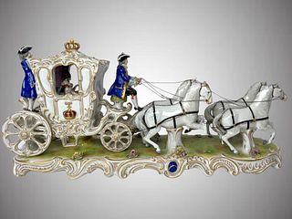 Large Dresden Porcelain Horse Carriage Coach 21"L
